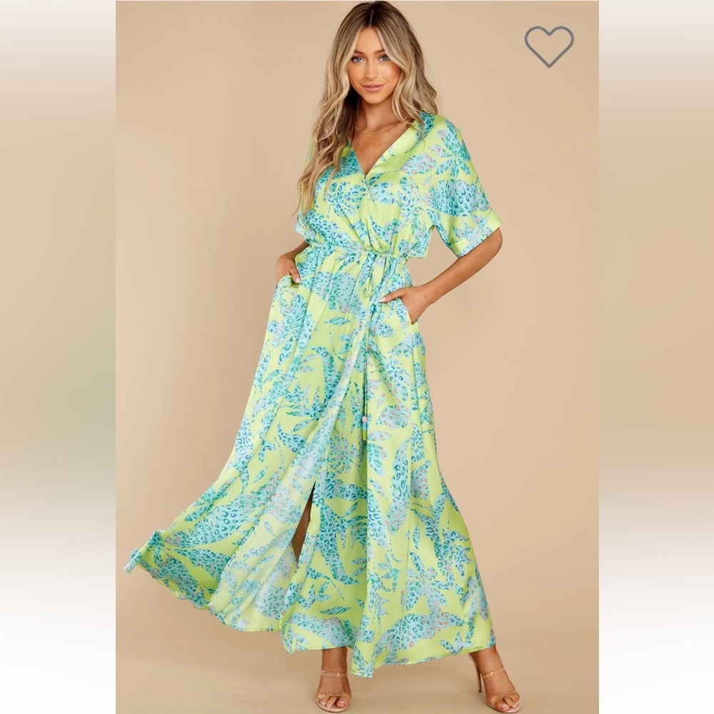 Vibrant Green and Blue Floral Maxi Dress
